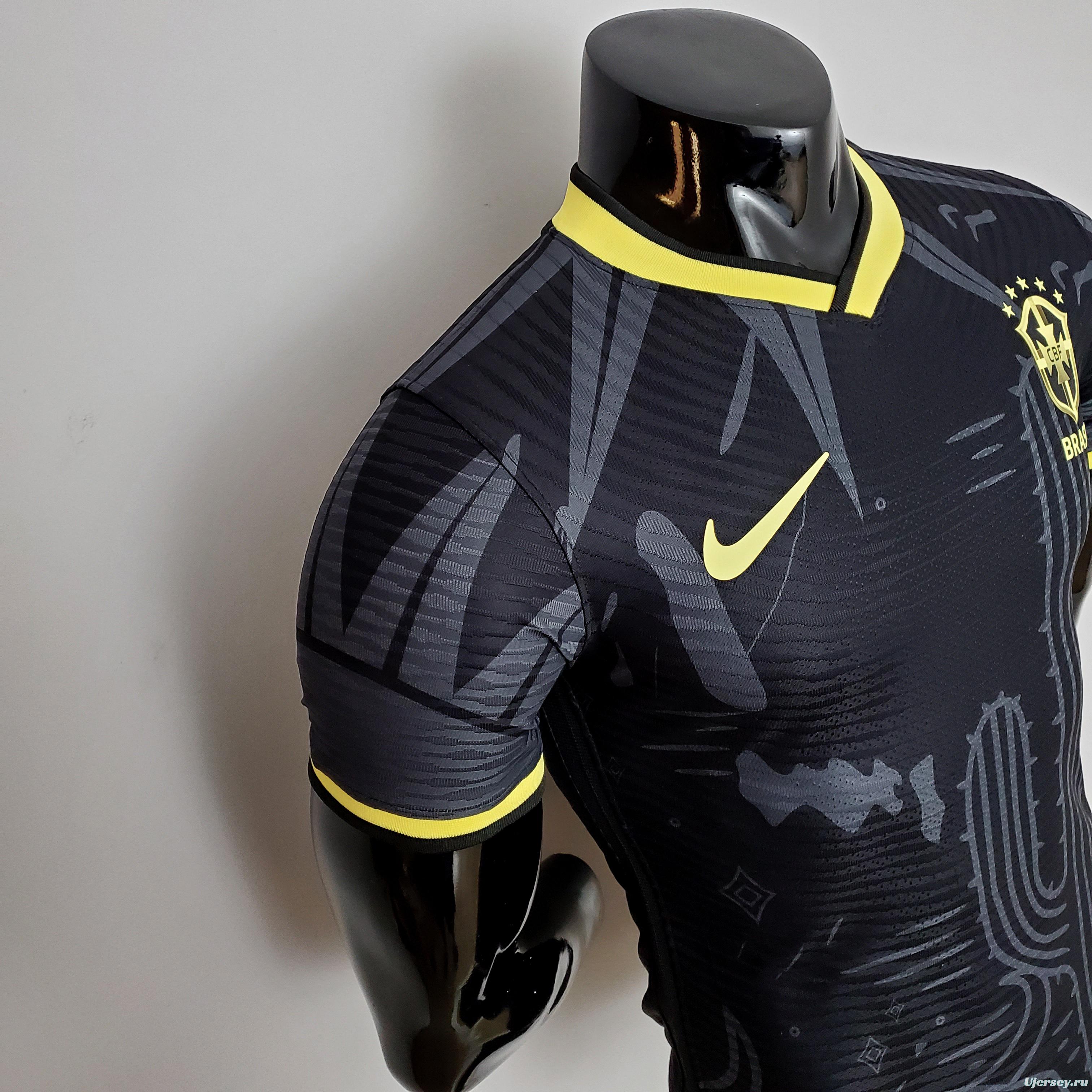 2022 player version Brazil Black Soccer Jersey