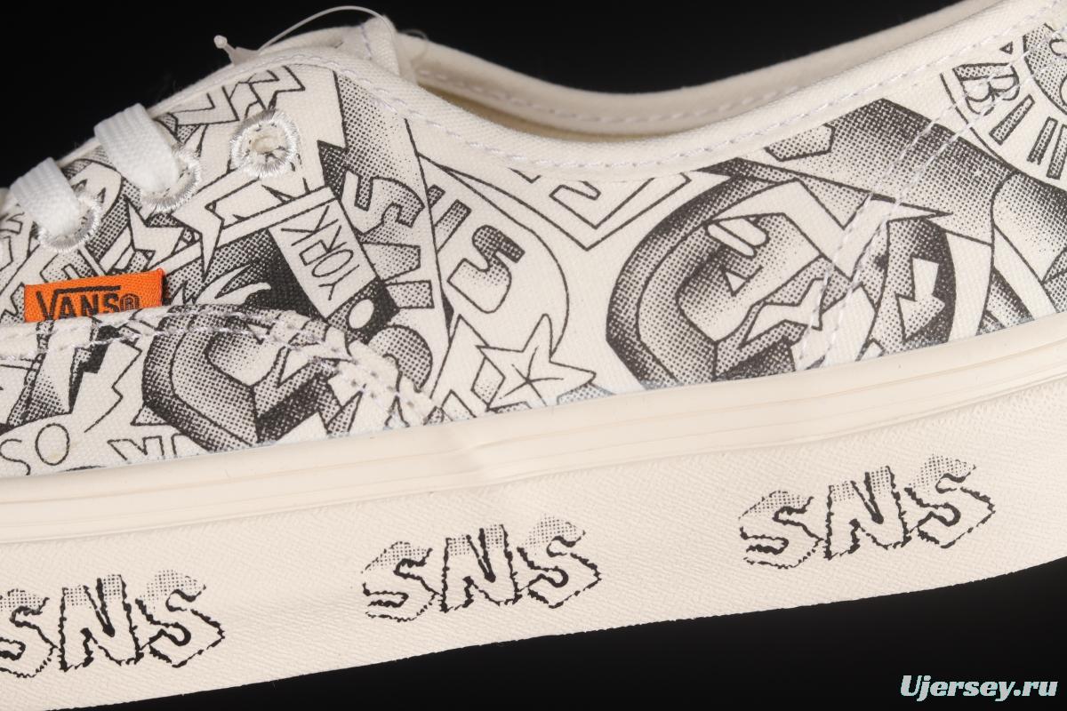 Vans Vault x SNS Joint Black and White Illustration Beach Print Vintage Canvas Sneakers VN0A4BV9676