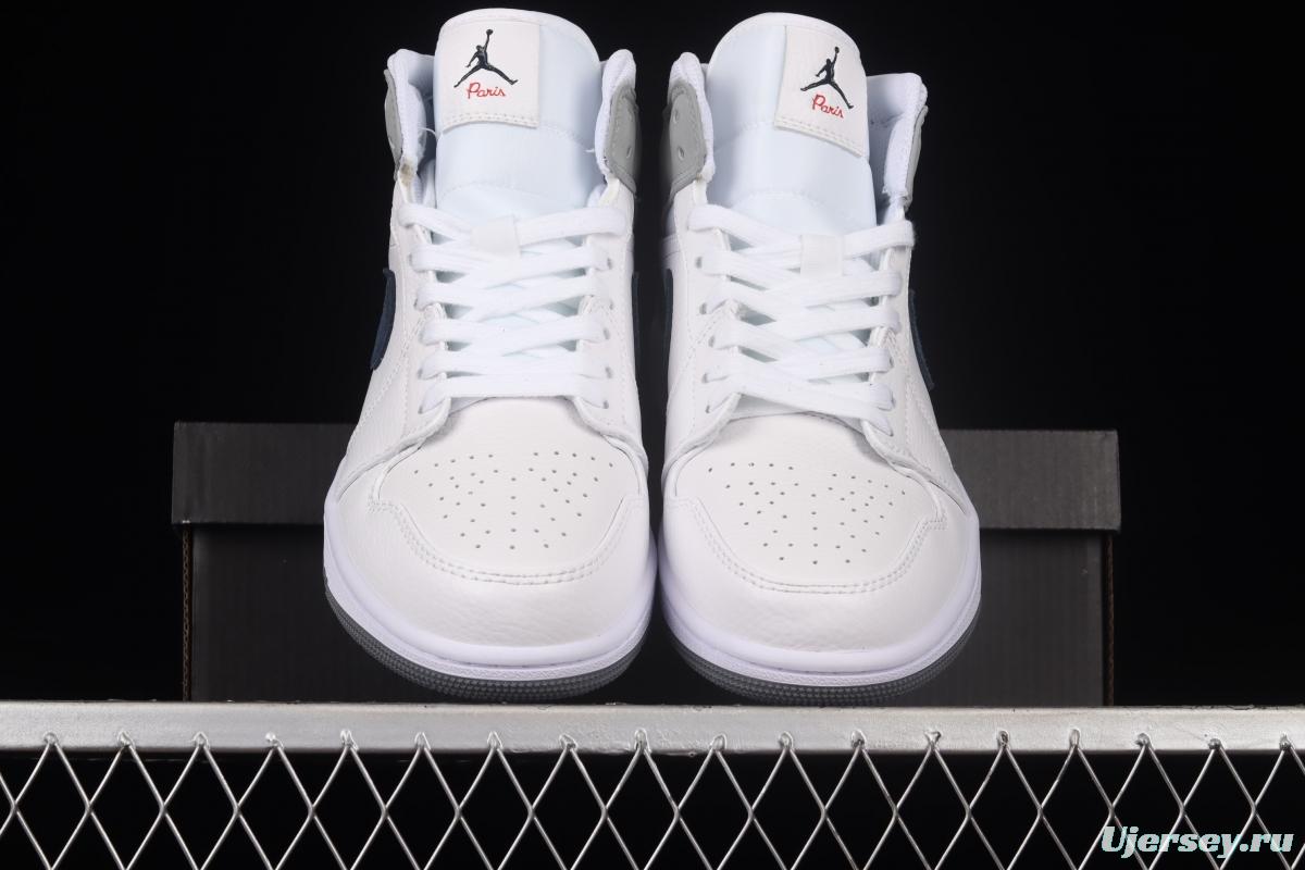 Air Jordan 1 Mid simple white gray medium top vintage basketball shoes DR8038-100