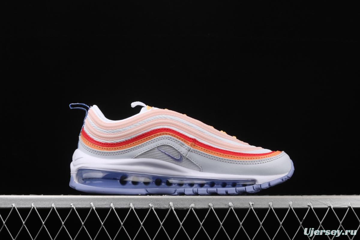 NIKE Air Max 97 overseas limited color matching purple-orange-red reflective bullet air cushion running shoes CW5588-001