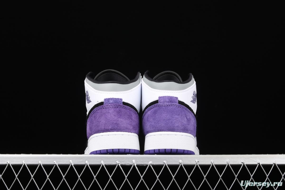 Air Jordan 1 Mid GS black, white and purple Zhongbang basketball shoes BQ6931-105