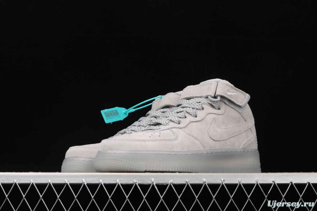 Reigning Champ x NIKE Air Force 1' 07 Mid defending champion suede gray 3M reflective sports leisure board shoes GB1119-198