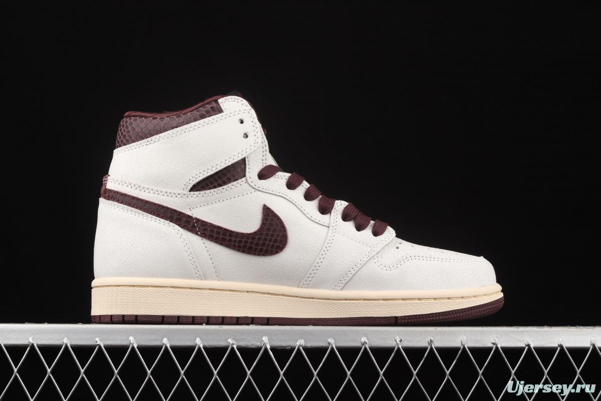 A Ma Maniere x Air Jordan 1 High OG co-branded snakeskin high top basketball shoes DO7097-100