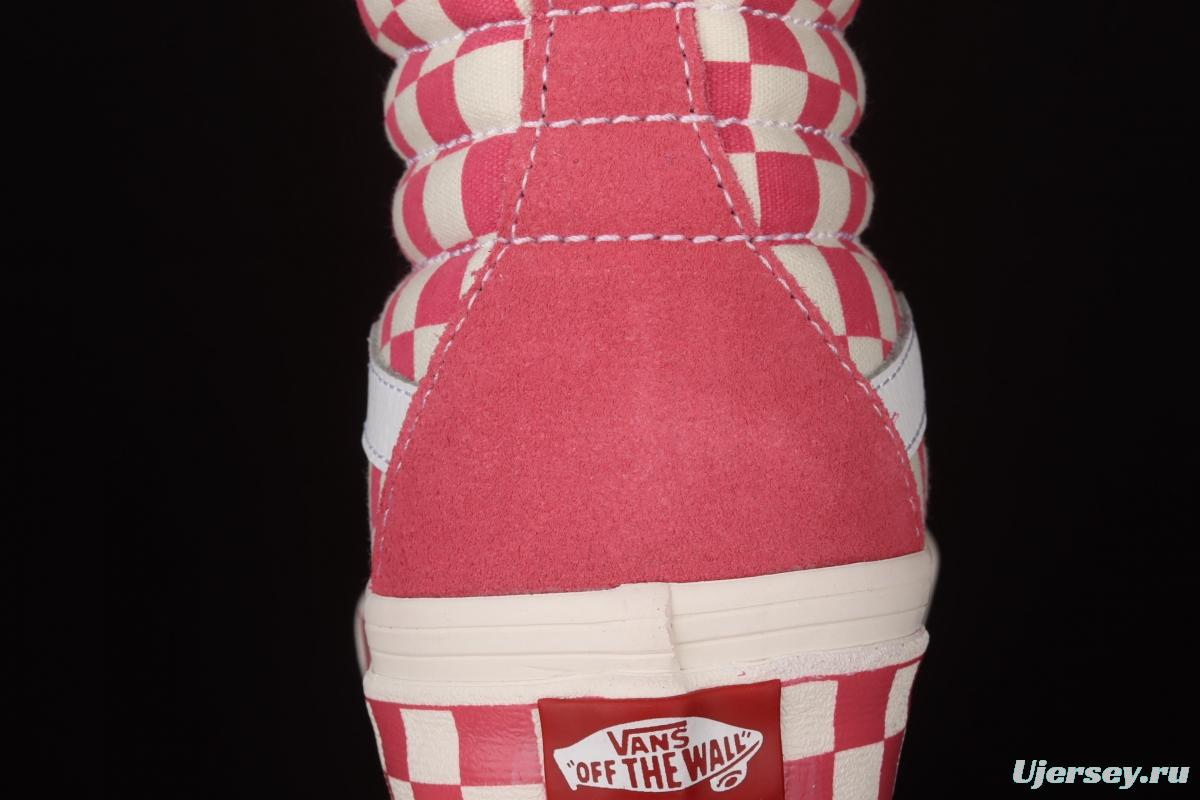 Vans Sk8-Hi Anaheim Pink White Chess Lattice Leisure Board shoes VN0A38GF2U9