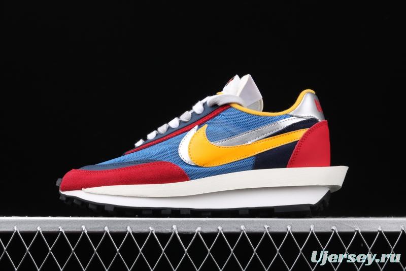 Sacai x NIKE LVD Waffle Daybreak co-signed catwalk style net gauze leather splicing double hook Swoosh running shoes BV0073-400