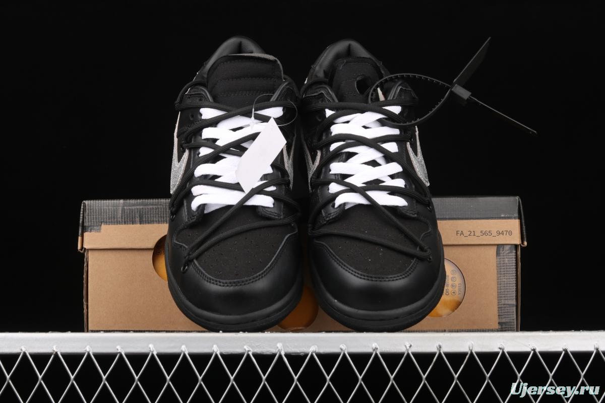 OFF-White x NIKE DUNK Low 04 of 50 OW all black casual sports skateboard shoes DM1602-001