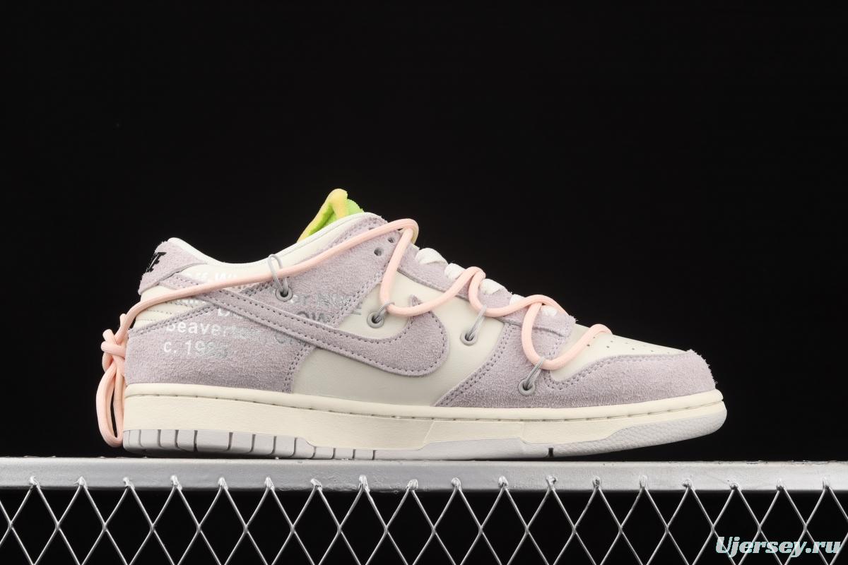 OFF-White x NIKE DUNK Low 12 of 50 OW pink and green suede SB buckle rebound fashion casual board shoes DJ0950-100