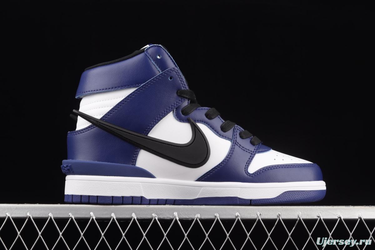 Ambush x NIKE DUNK High joint style black, blue and white high top casual board shoes CU7544-400