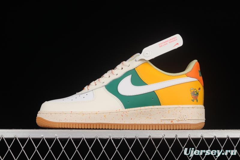 NIKE Air Force 1'07 Lx white, yellow and green color matching low-top sneakers DQ5085-111