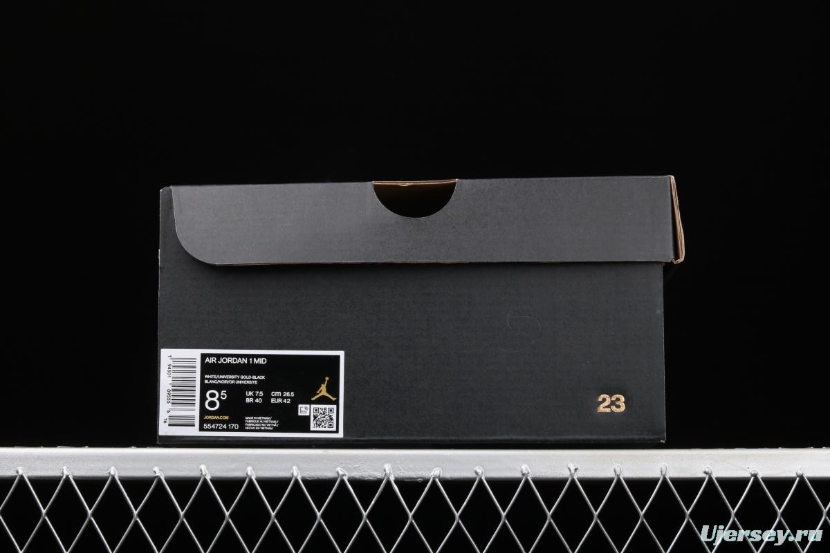 Air Jordan 1 Mid White and Yellow Zhongbang Basketball shoes 554724-170