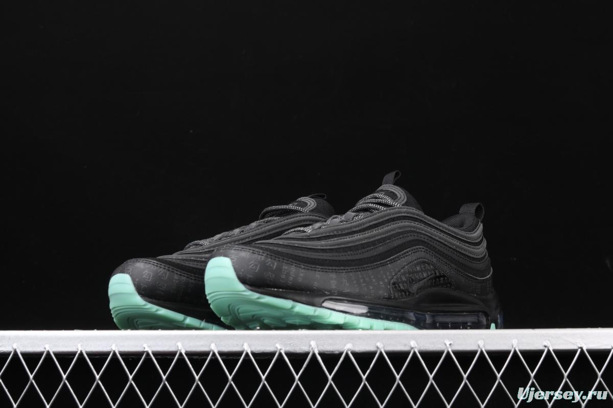 NIKE Air Max 97 GLOW black and green luminous bullet air cushion running shoes 921826-017