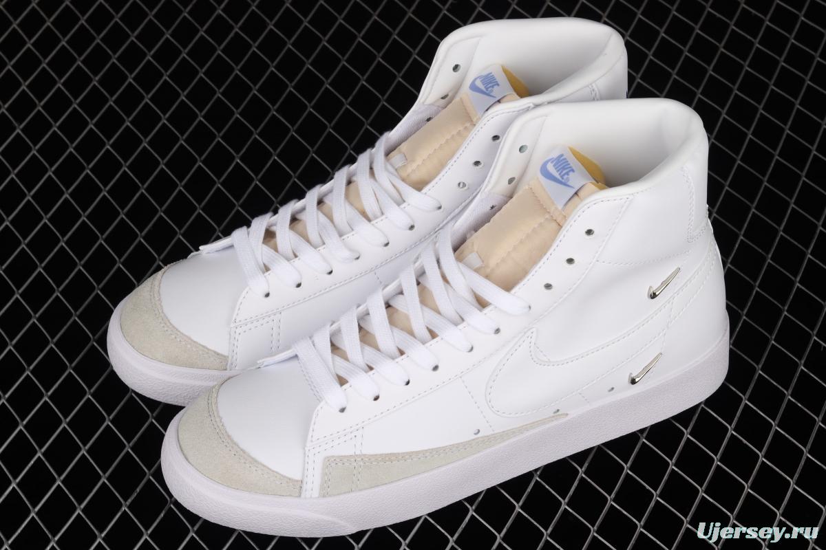 NIKE Blazer Mid'77 SE Chrome Luxe White, Blue and Silver Trail Blazers High Top Leisure Board shoes CZ4627-100