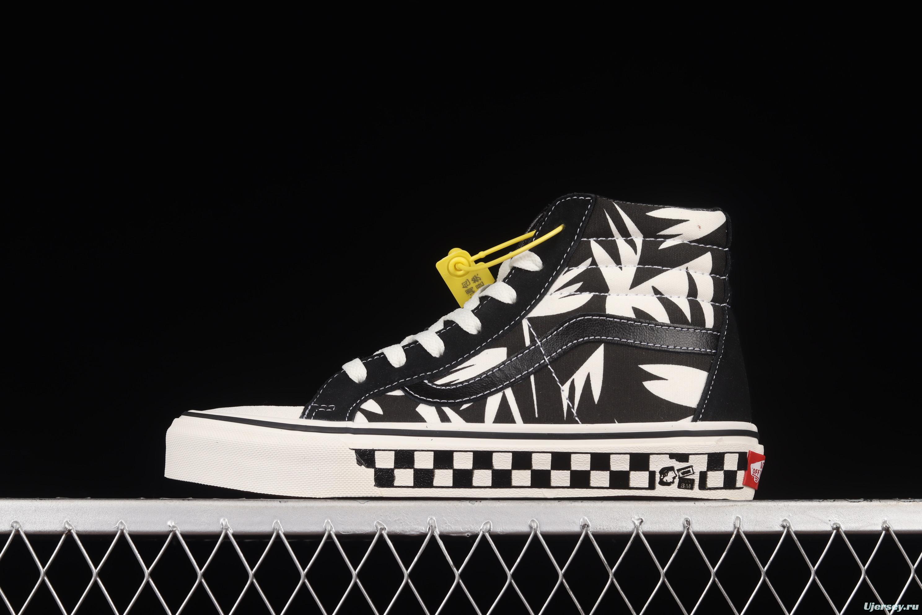 Vans Sk8-Hi Anaheim checkerboard black and white maple leaf print high-top casual shoes VN0A4VHE9Z9