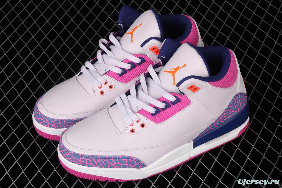 Air Jordan Brand Air Jordan 3 GS AJ3 Joe 3 burst pink and purple front layer basketball shoes 441140-500