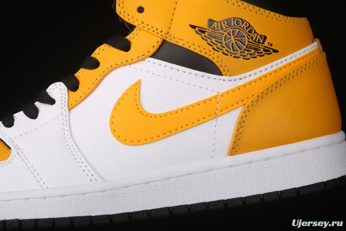 Air Jordan 1 Mid White and Yellow Zhongbang Basketball shoes 554724-170