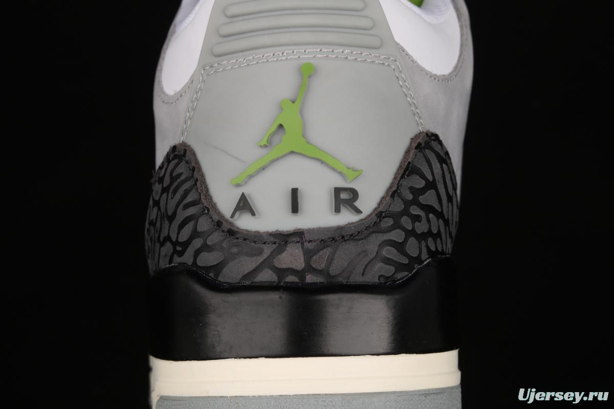 Air Jordan 3 Retro Chlorophyll AJ3 Joe 3 chlorophyll Gray Green manuscript 136064-006