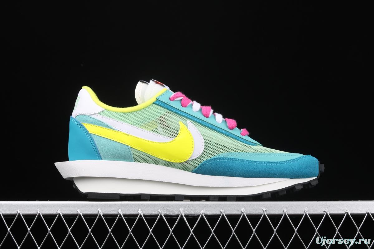 Sacai x NIKE LVD Waffle Daybreak co-signed catwalk style net gauze leather splicing double hook Swoosh running shoes BV0073-600