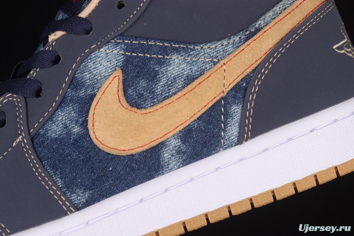 Air Jordan 1 Low dark blue denim low top basketball shoes DH1259-400