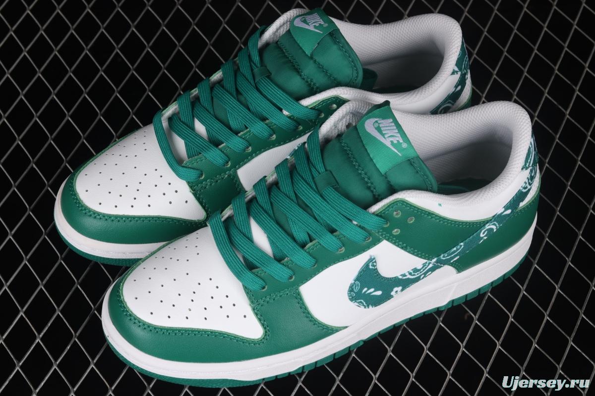 NIKE DUNK Low Green Paisley cashew nuts white and green SB buckle rebound fashion casual board shoes DH4401-102