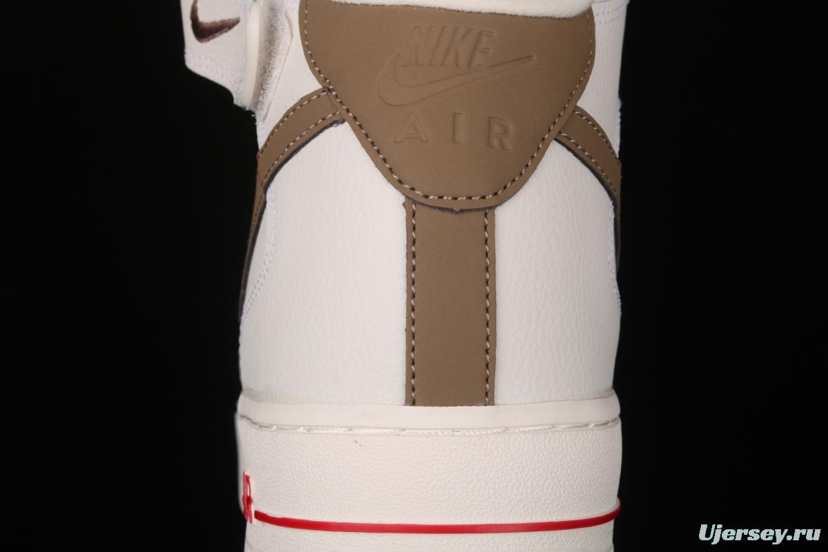NIKE Air Force 1 Mid milky white light brown hook high top casual board shoes 808788-998