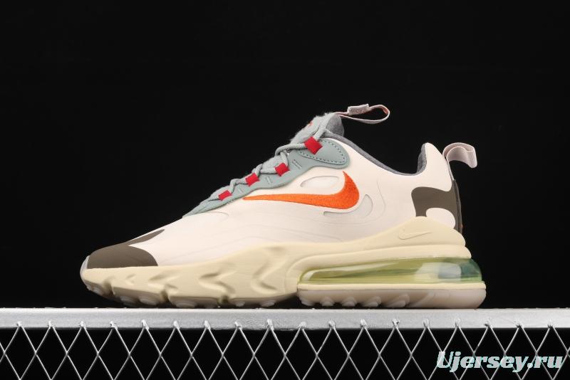 Travis Scott x NIKE Air Max 270React joint style light cream barb white blue orange air cushion running shoes CV2414-200