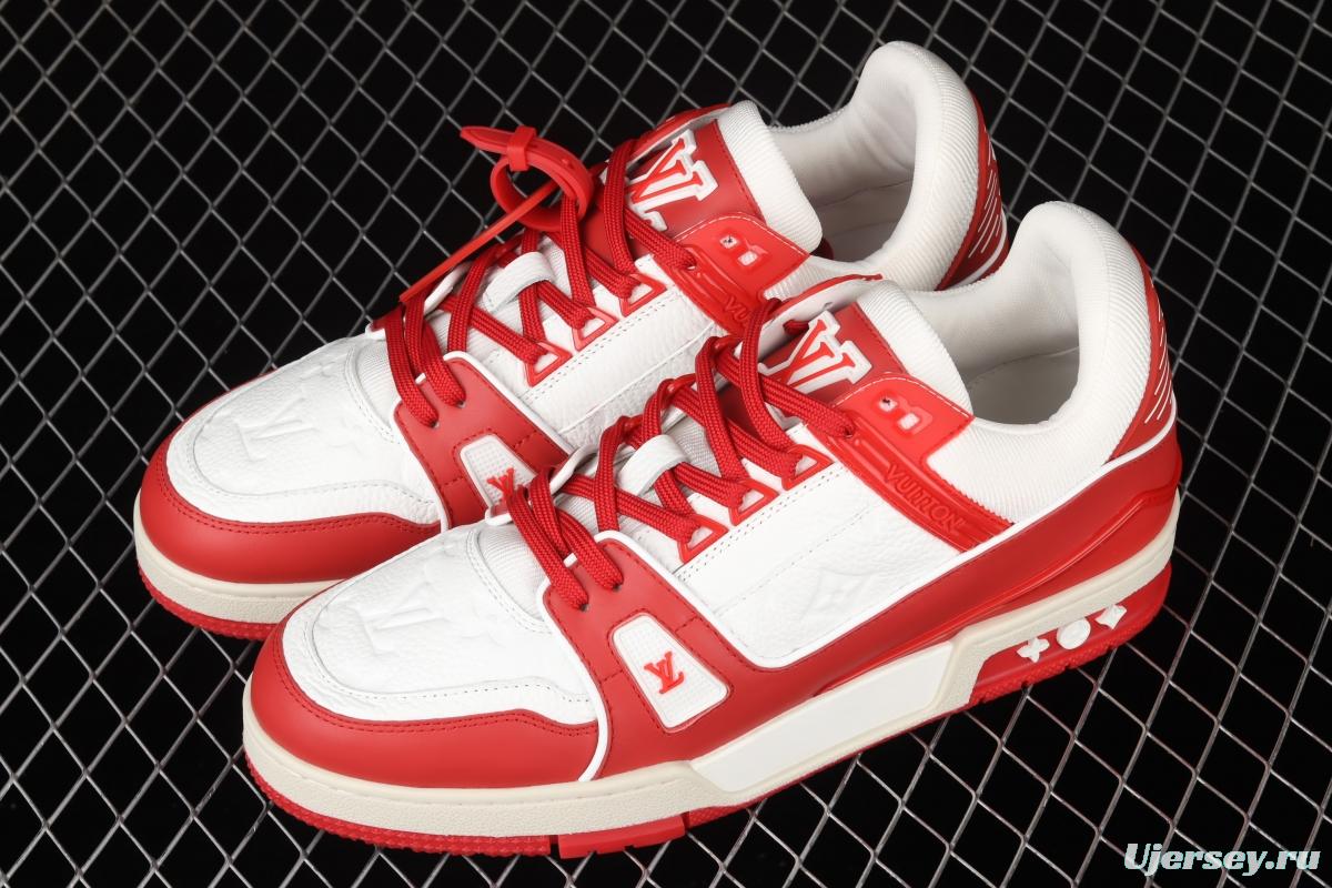 Authentic LV 2021ss early spring fashion catwalk sneakers 410N RED WHITE