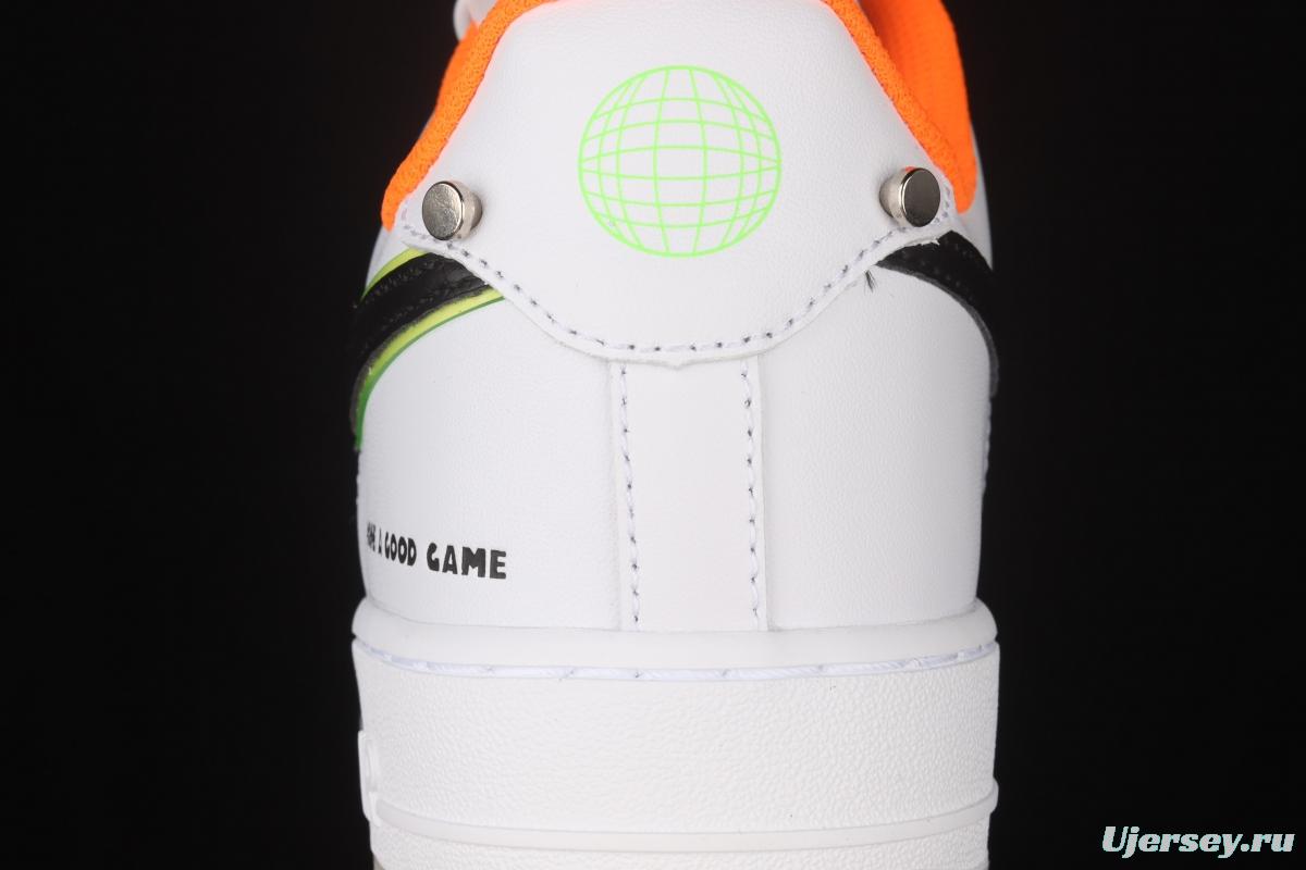 NIKE Air Force 1107white-black orange low-top leisure sports shoes DO2333-101,