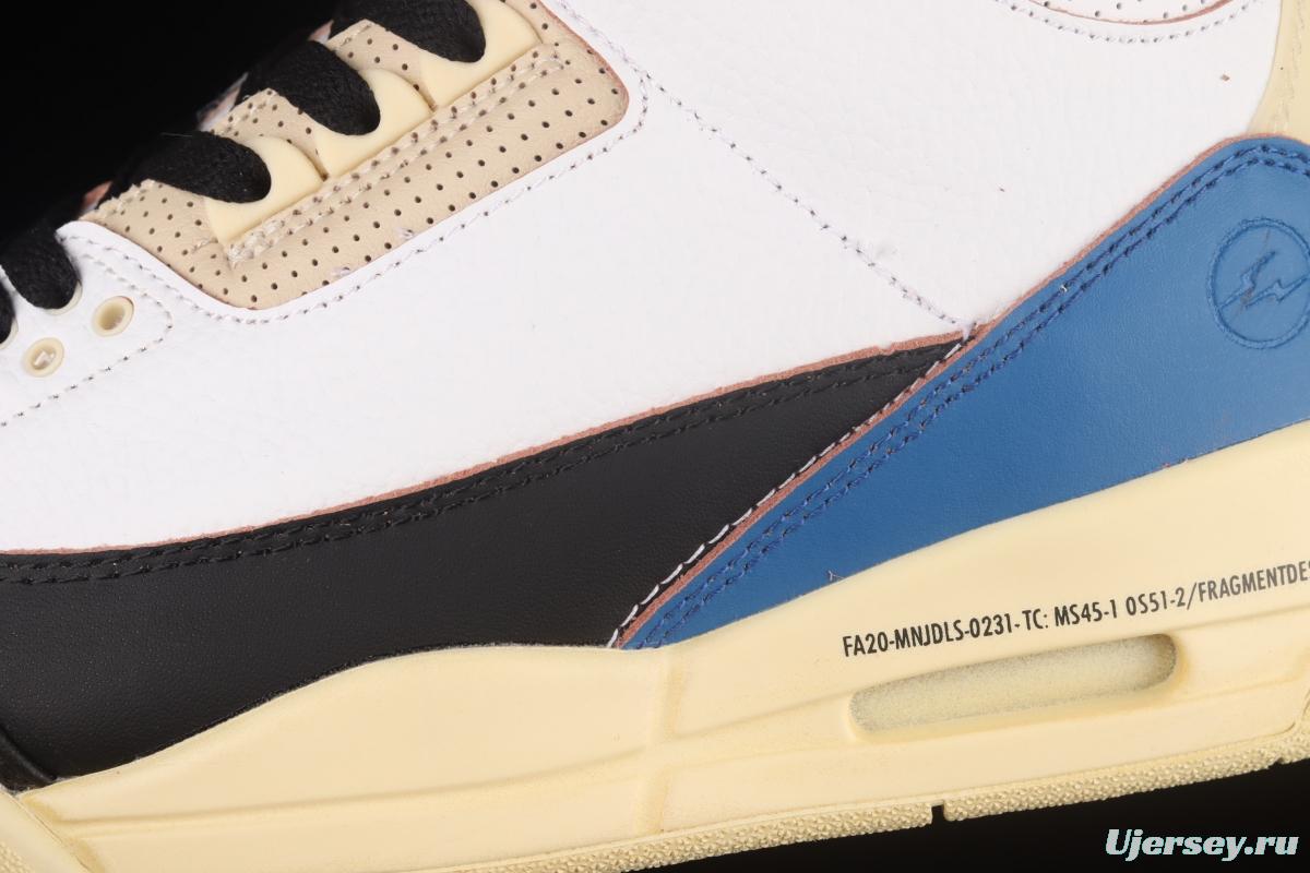 Fragment Design x Air Jordan 3 AJ3 Fujiwara Hiroshi White, Black and Blue Lightning DA3595-100