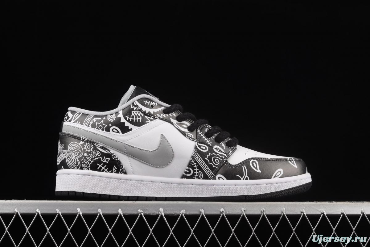 Air Jordan 1 Low hand-painted cashew flower low-side cultural basketball shoes 553558-040