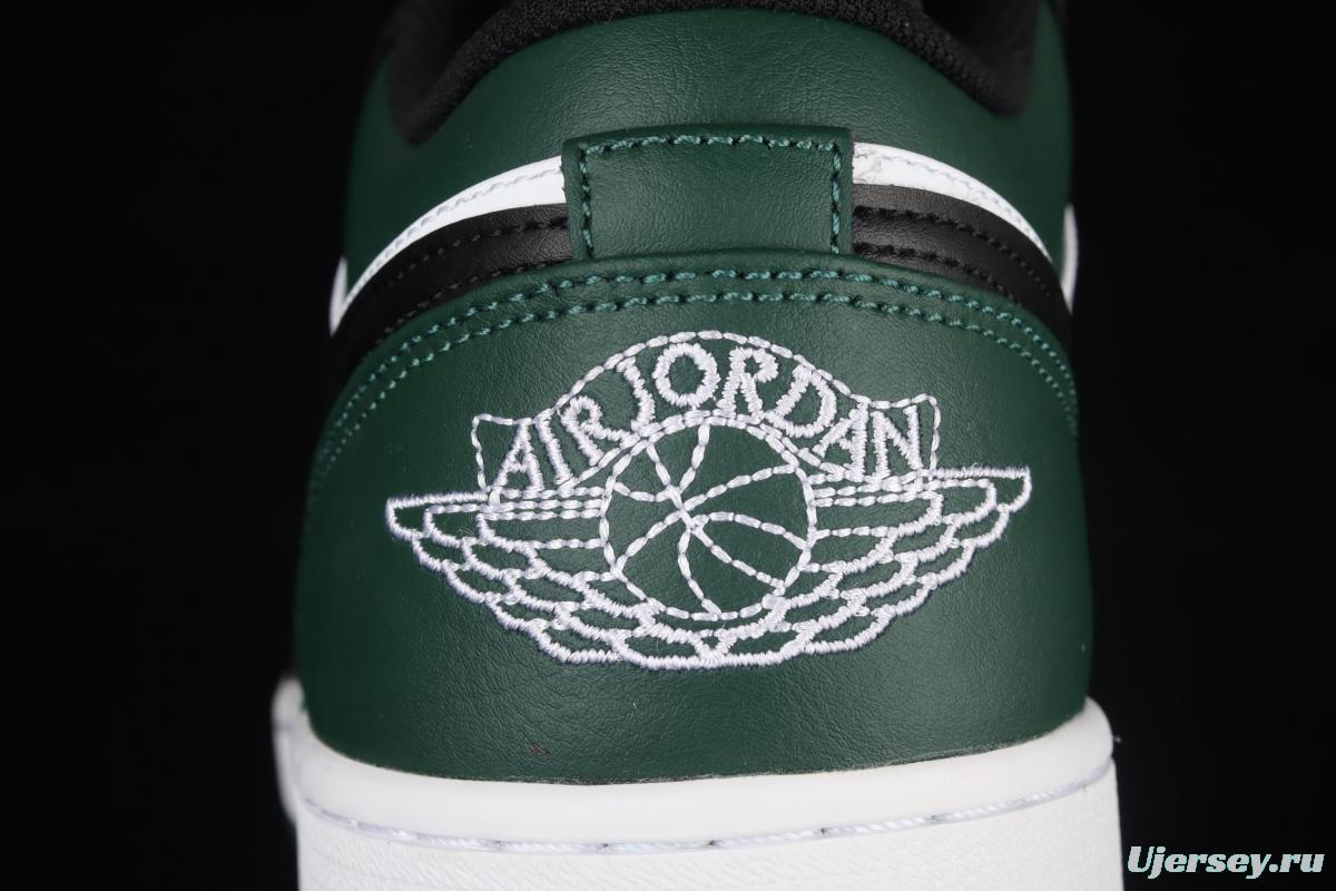 Air Jordan 1 Low black, white and green low-top cultural basketball shoes 553558-371