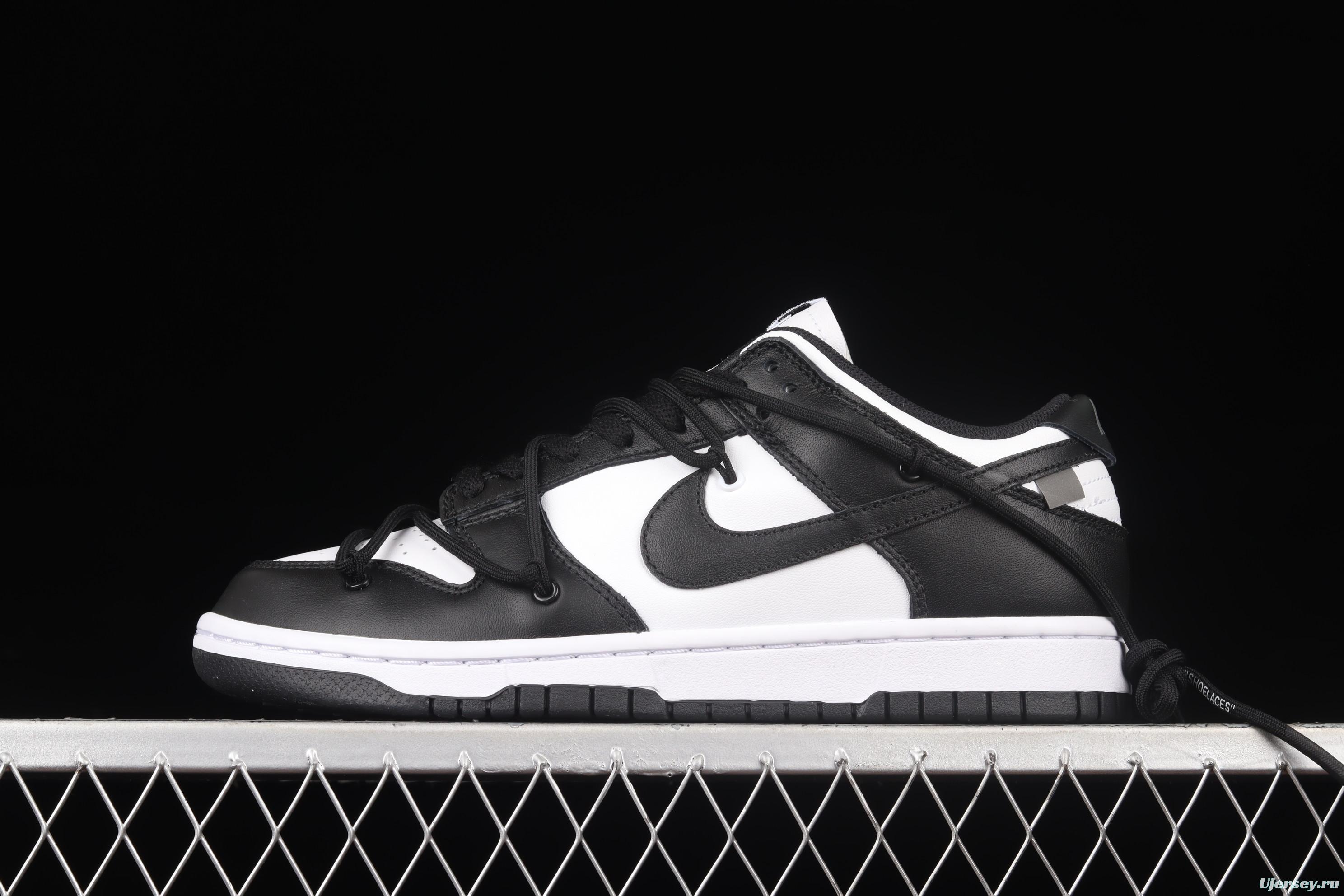 NIKE SB DUNK Low Lot Black/White leather black and white panda tied rope dunk series low side leisure sports board shoes CT0856-103