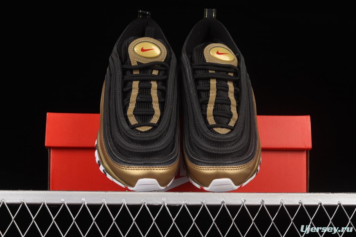 NIKE Air Max 97 SE bullet black gold matching air cushion running shoes AQ4137-200