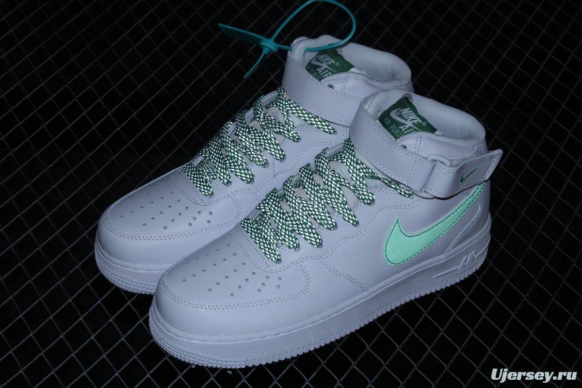 NIKE Air Force 1x07 Mid white and green 3M reflective medium-top casual board shoes 366731-909