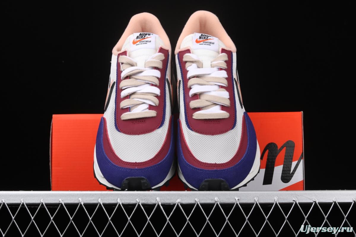 Sacai x NIKE LVD Waffle Daybreak co-signed catwalk style net gauze leather splicing double hook Swoosh running shoes BV0073-700