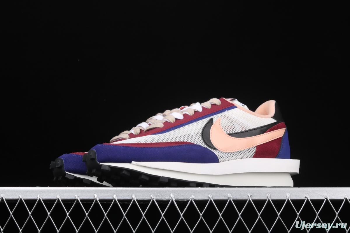 Sacai x NIKE LVD Waffle Daybreak co-signed catwalk style net gauze leather splicing double hook Swoosh running shoes BV0073-700