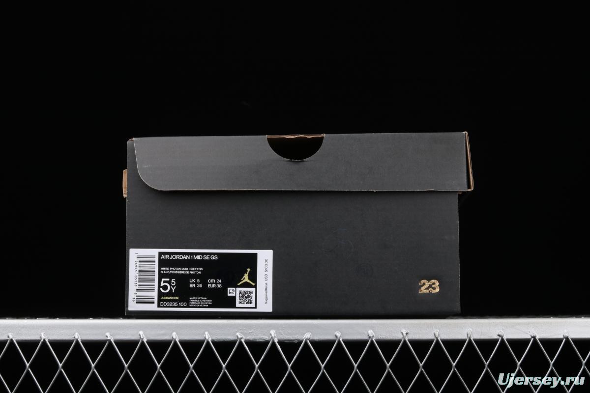 Air Jordan 1 Mid GS White Grey camouflage Bang Basketball shoes DD3235-100