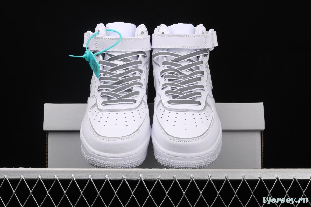 NIKE Air Force 1x 07 Mid laser white 3M reflective medium side leisure sports board shoes 369733-809