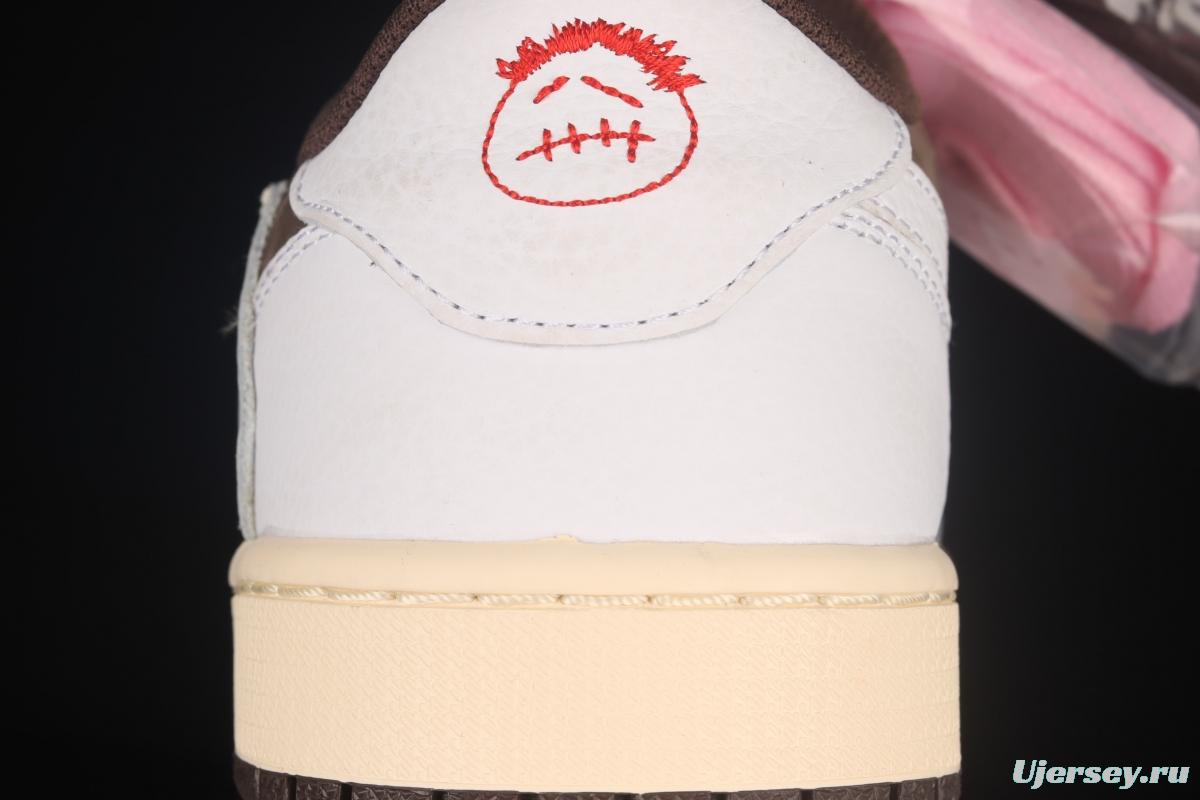 Travis Scott x Air Jordan 1 Low OG inverted white brown suede low top basketball shoes DM2508-586