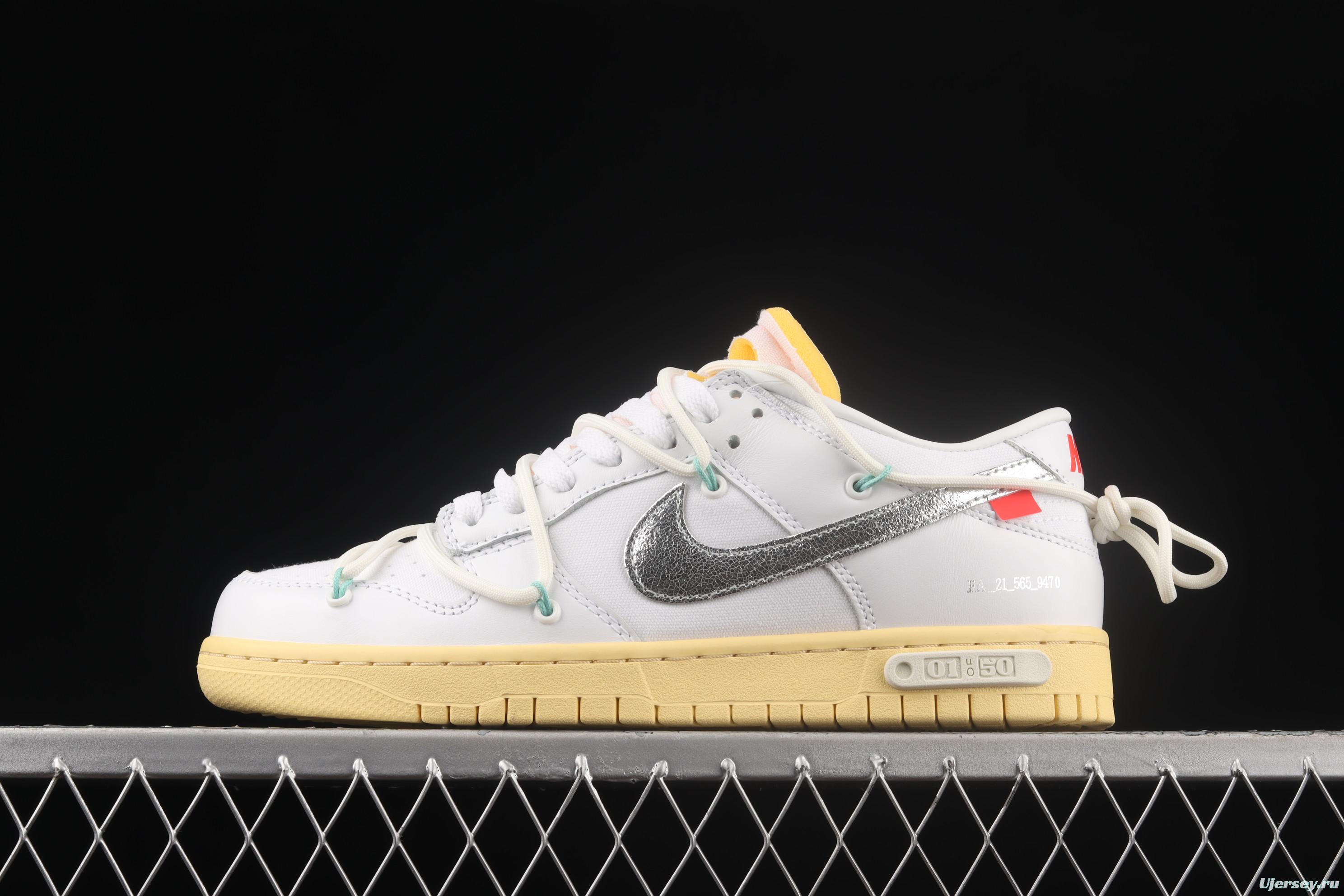 OFF-White x NIKE DUNK Low OW white and gray leisure sports skateboard shoes DM1602-127,