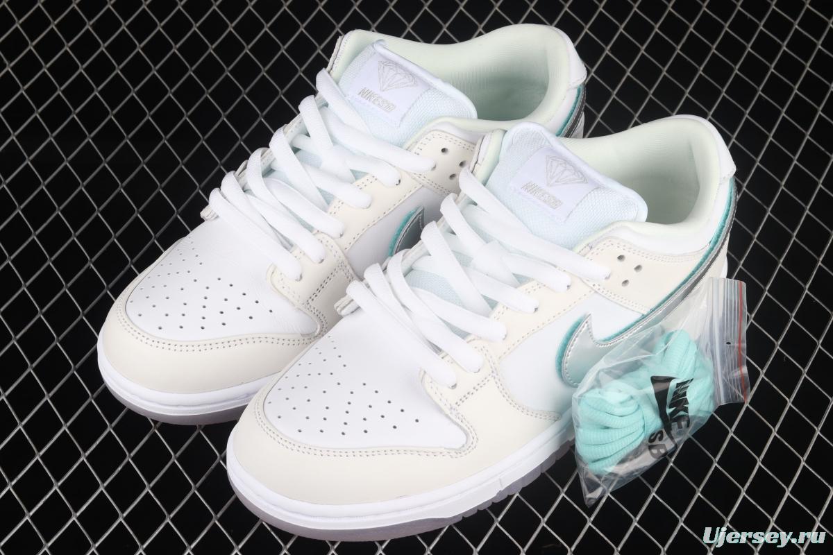 Diamond Supply Co x NIKE SB DUNK Low joint style white diamond SB rebound fashion casual board shoes BV1310-100