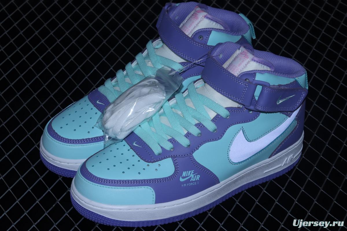 NIKE Air Force 1 Mid sells blue and purple color Zhongbang leisure board shoes CV3039-107overseas