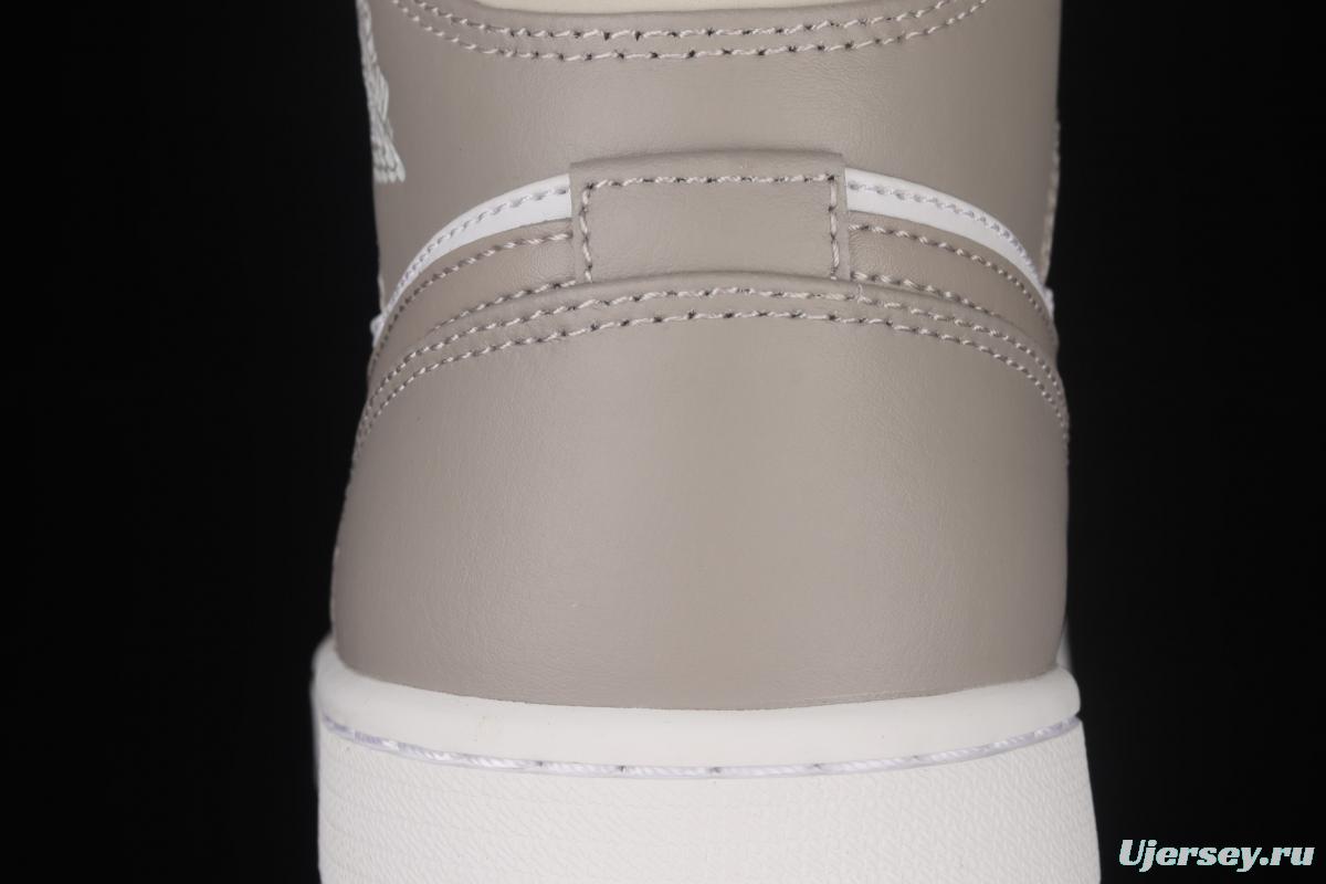 Air Jordan 1 Mid grey middle-top basketball shoes of the Central Asian Hemp College 554724-082