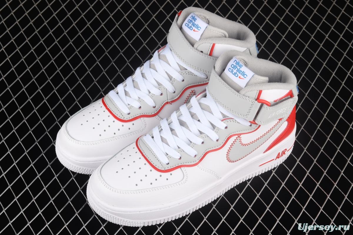 NIKE Air Force 1 Mid Athletic Club white and red medium top casual board shoes DH7451-100