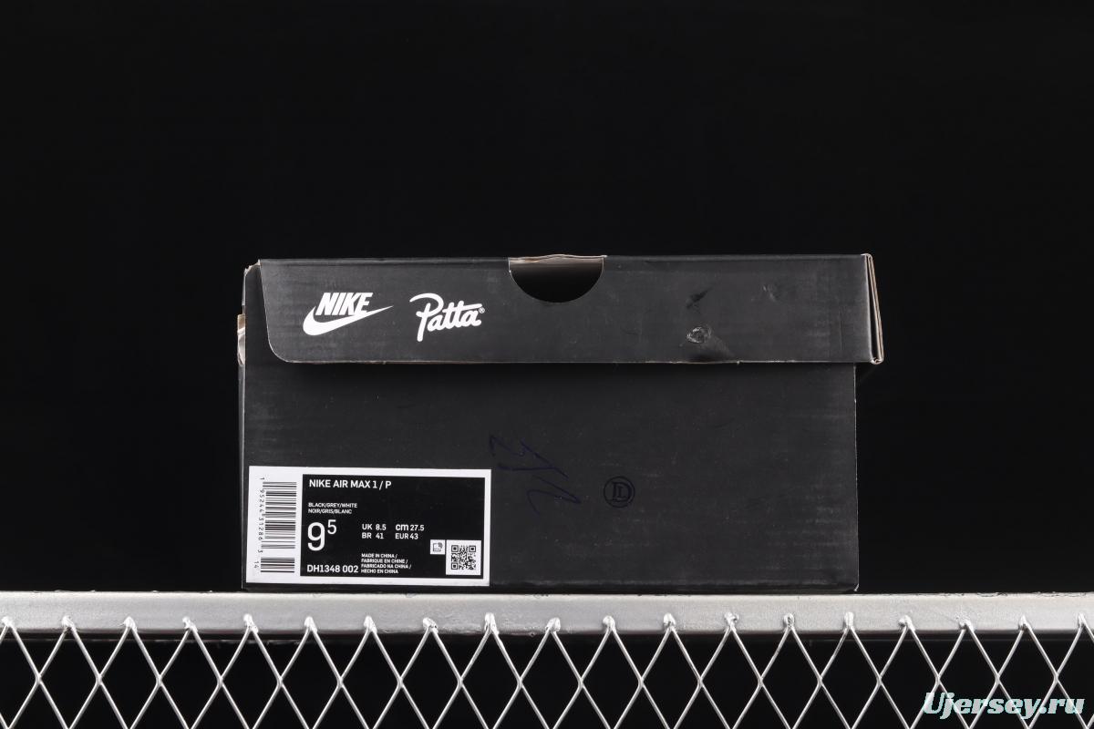 Patta x Nike Air Max 1 joint style suede spliced half-palm air cushion vintage running shoes DH1348-002