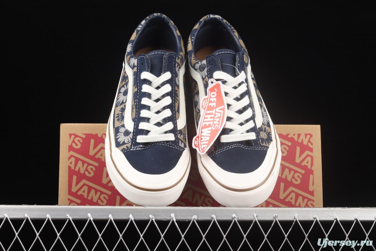Vans Old Skool Silent Blue fun Sunflower printed low-top Leisure Board shoes VN0A6WKT6QS