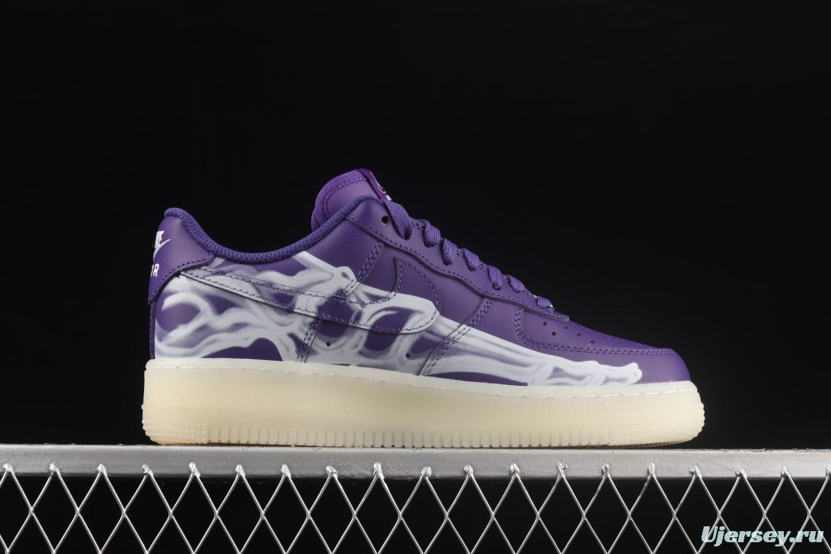 NIKE Air Force 120th 07 Skeleton QS Halloween black and purple luminous skeleton limited casual board shoes CU8067-500