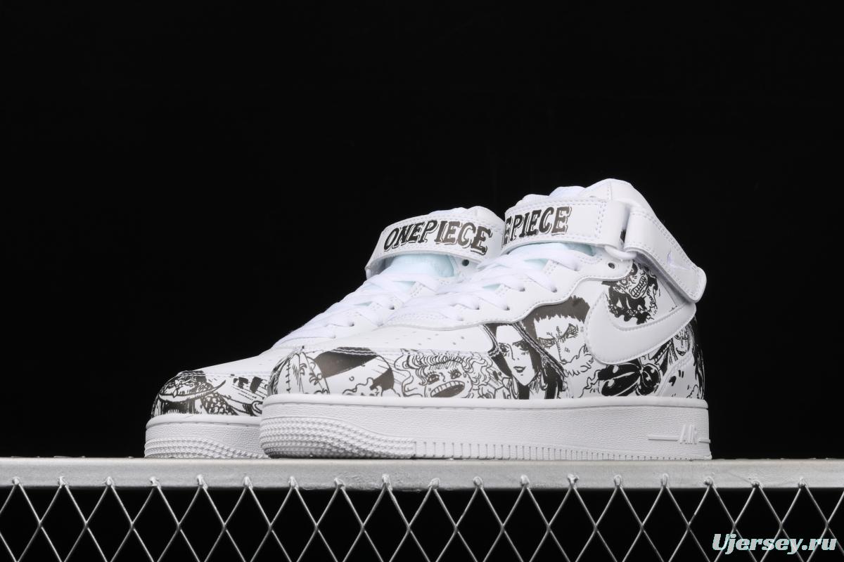 NIKE Air Force 1 High'07 Sea Thief King cartoon black and white cartoon high top board shoes AQ8020-100