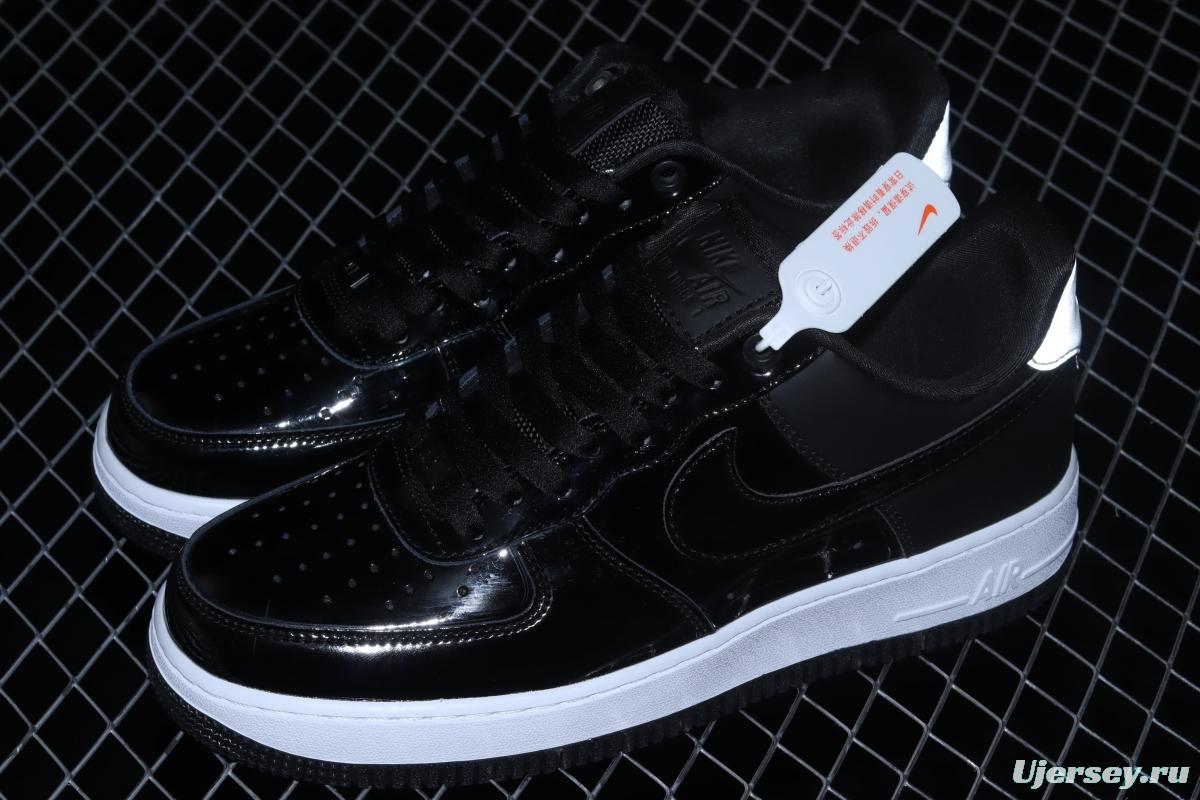 NIKE Air Force 1' 07 Low SE Prm lacquered leather black and white 3M reflective low-top casual board shoes AH6827-001