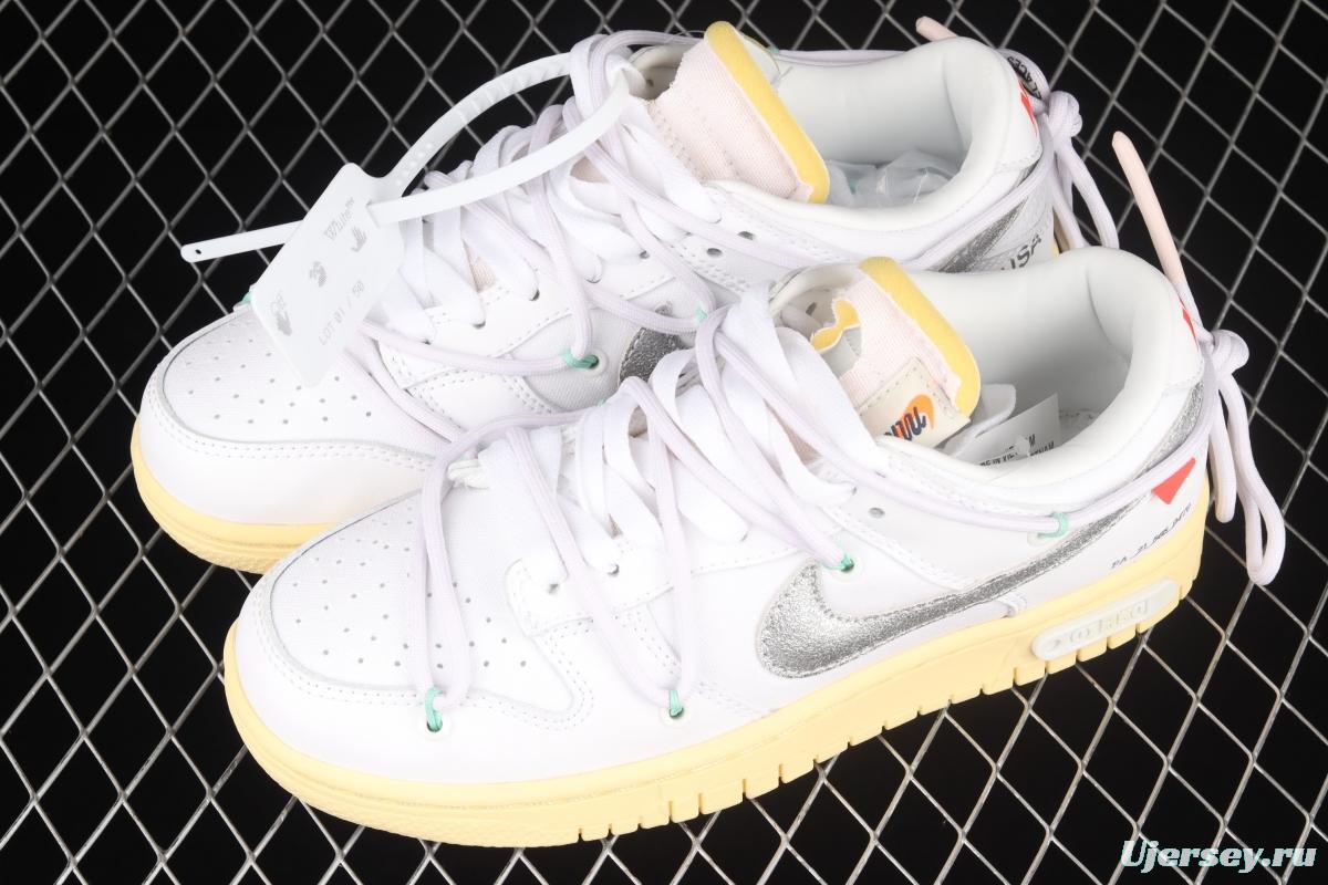 OFF-White x NIKE DUNK Low OW white and gray leisure sports skateboard shoes DM1602-127,