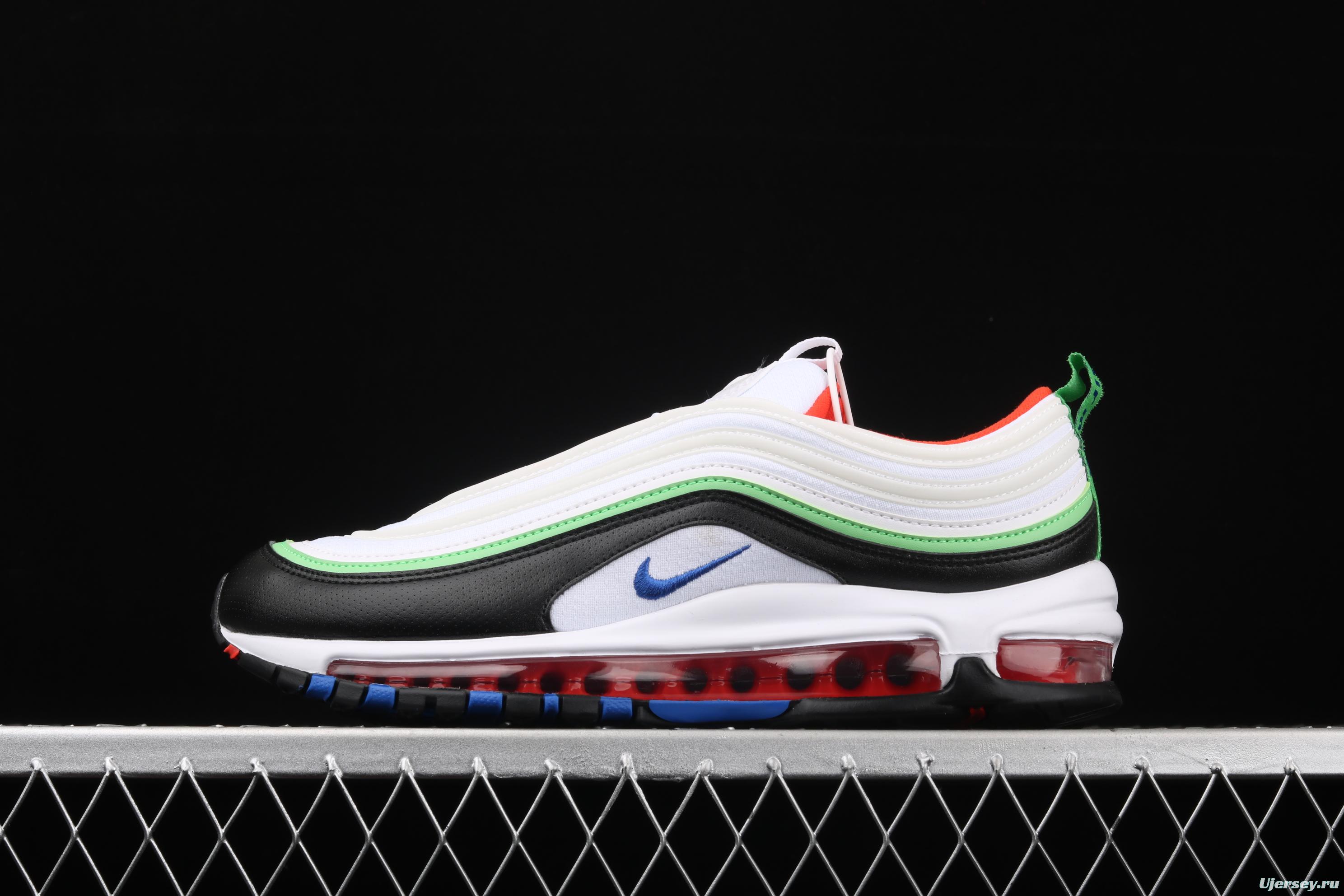 NIKE Air Max 97 black, white and green 3M reflective bullet air cushion running shoes 921522-105